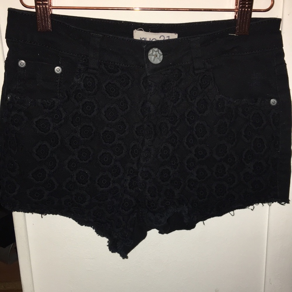 Black Distressed Lace Shorts